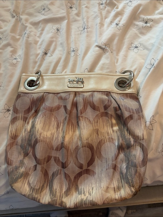 Coach Handbags - Coach Pale Pink and Cream Signature Circle Shoulder Bag no strap